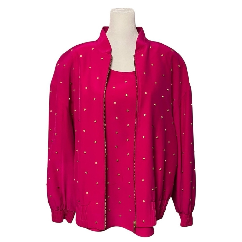 Vintage 80s I.B. Diffusion Pink Silk Studded Tank and Jacket Set Size 12
